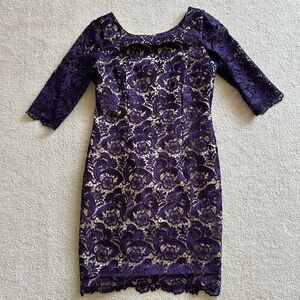 Eliza J Embroidered Lace Overlay Sheath Dress (Eggplant) Size 10